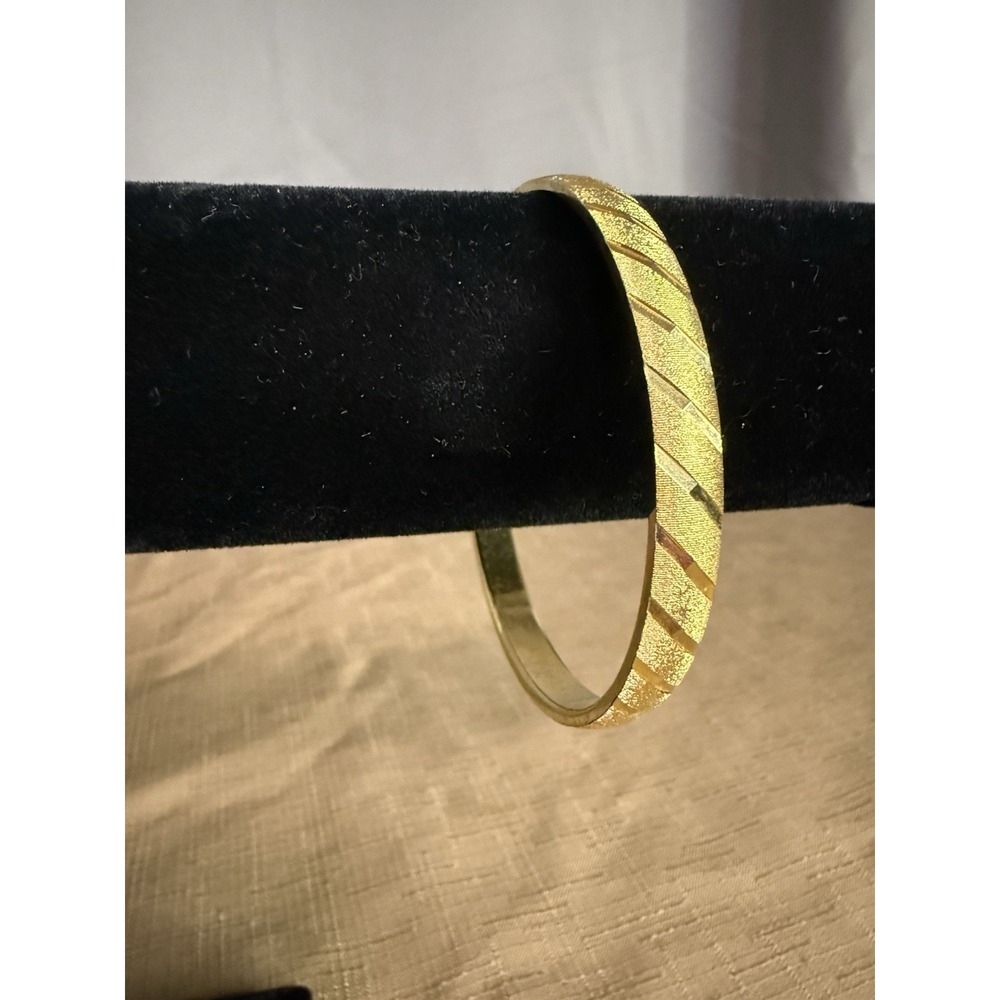 Monet Vintage Brushed Textured Gold Tone Etched Striped Bangle Bracelet